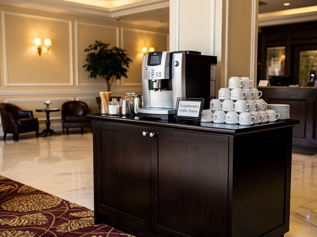 Stacja kawowa w lobby hotelowym